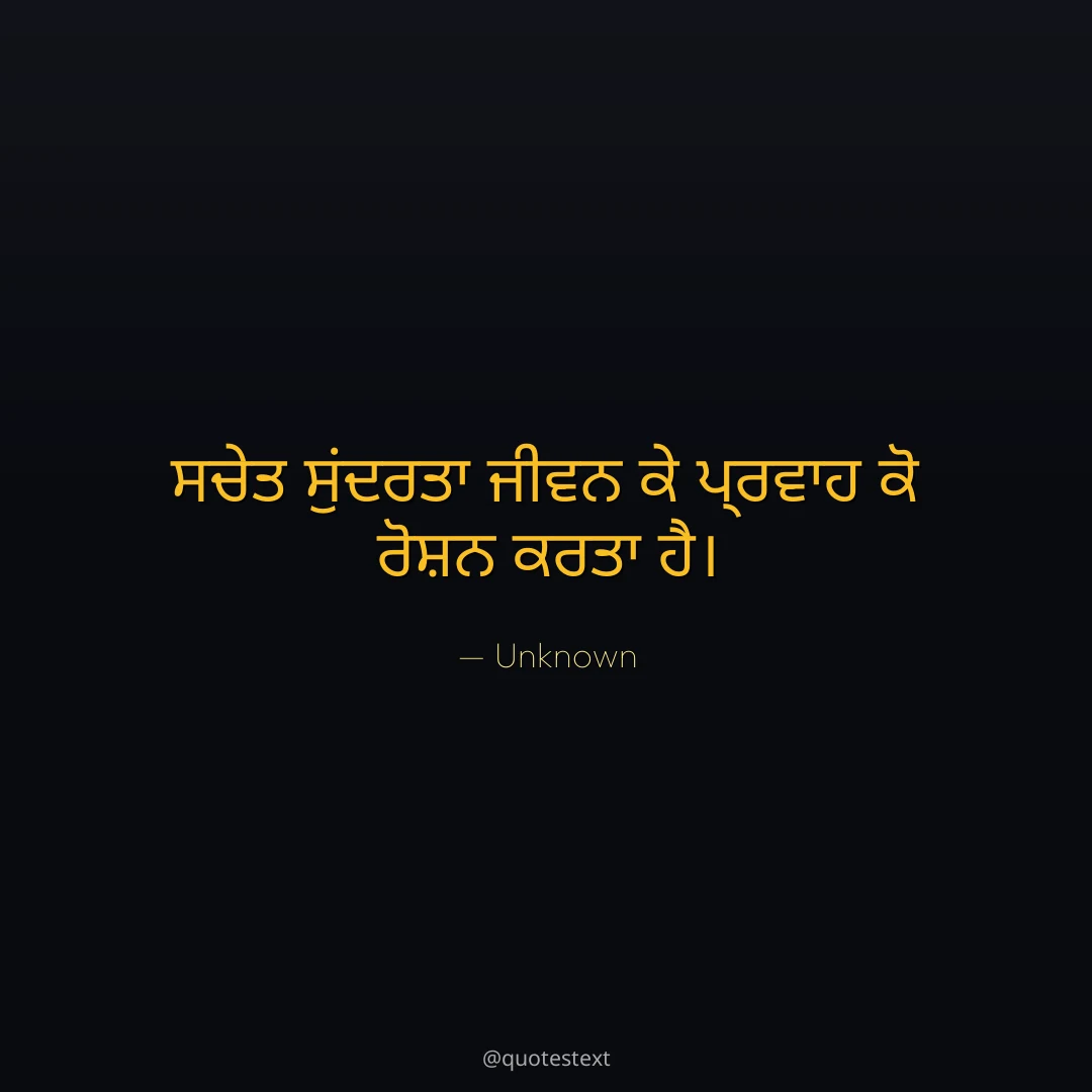 ਸਚੇਤ ਸੁਂਦਰਤਾ ਜੀਵਨ ਕੇ ਪ੍ਰਵਾਹ ਕੋ ਰੋਸ਼ਨ ਕਰਤਾ ਹੈ੤